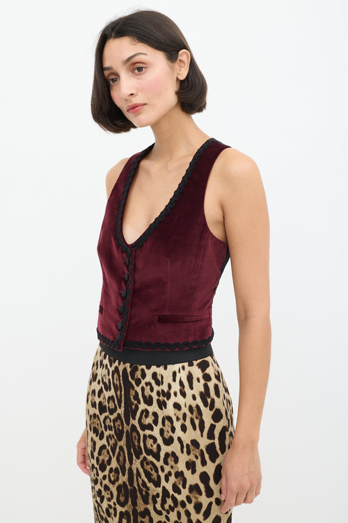 Dolce 
Gabbana Burgundy 
Black Velvet Trimmed Vest