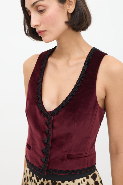 Dolce 
Gabbana Burgundy 
Black Velvet Trimmed Vest