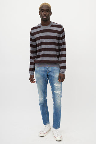 Dolce 
Gabbana Burgundy 
Grey Cashmere Stripe Sweater