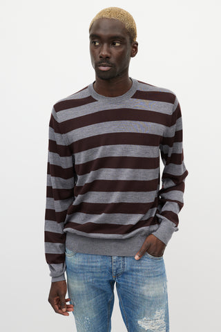 Dolce 
Gabbana Burgundy 
Grey Cashmere Stripe Sweater