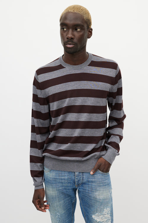 Dolce 
Gabbana Burgundy 
Grey Cashmere Stripe Sweater