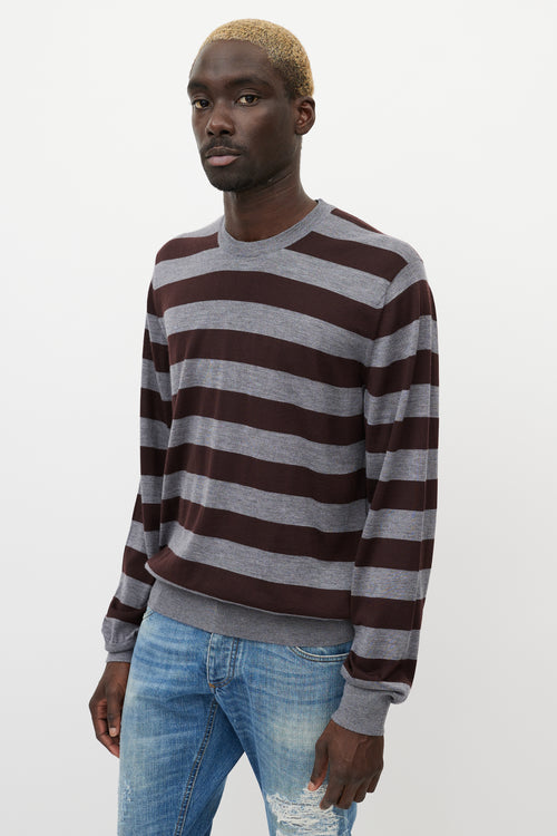 Dolce 
Gabbana Burgundy 
Grey Cashmere Stripe Sweater