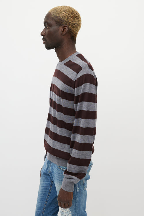 Dolce 
Gabbana Burgundy 
Grey Cashmere Stripe Sweater