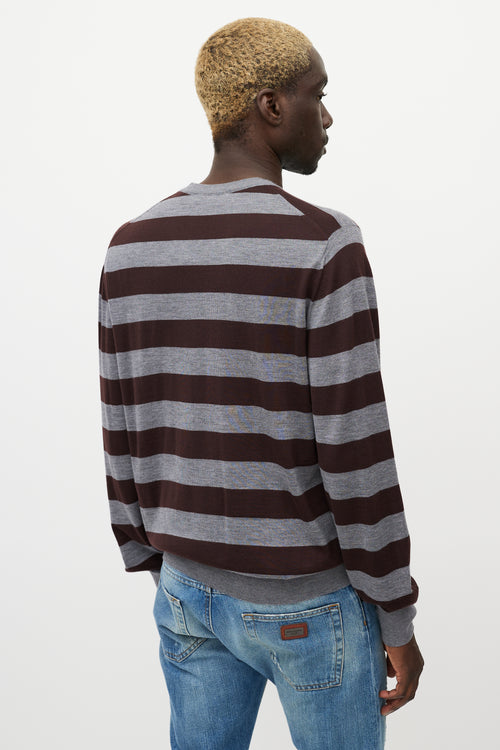 Dolce 
Gabbana Burgundy 
Grey Cashmere Stripe Sweater