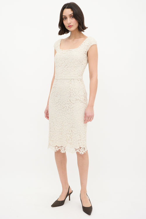 Dolce 
Gabbana Cream Floral Lace Overlay Sheath Dress