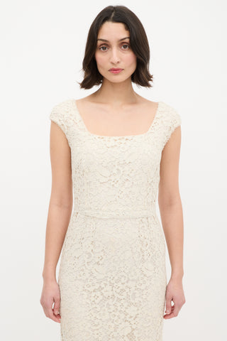 Dolce 
Gabbana Cream Floral Lace Overlay Sheath Dress