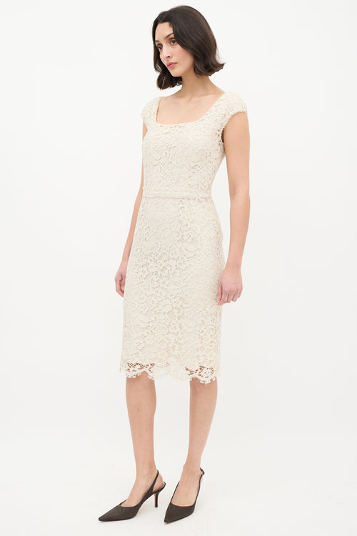 Dolce 
Gabbana Cream Floral Lace Overlay Sheath Dress