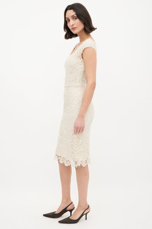 Dolce 
Gabbana Cream Floral Lace Overlay Sheath Dress