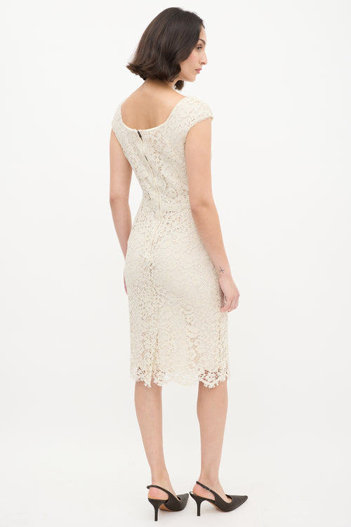 Dolce 
Gabbana Cream Floral Lace Overlay Sheath Dress