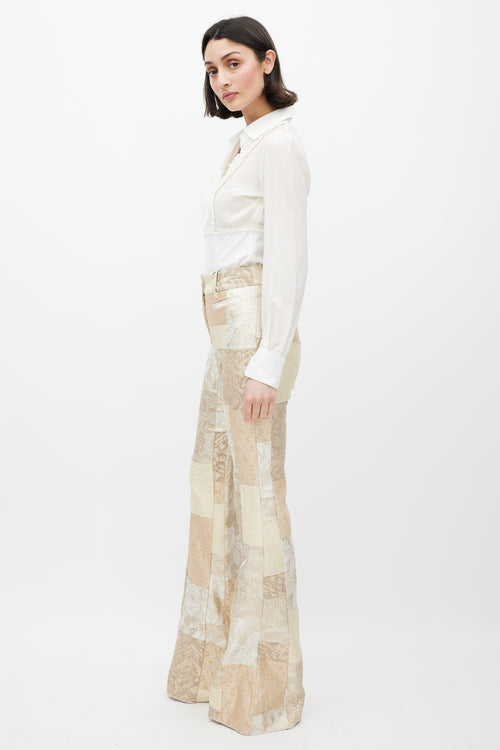 Dolce 
Gabbana Cream Jacquard Patchwork Flared Trouser