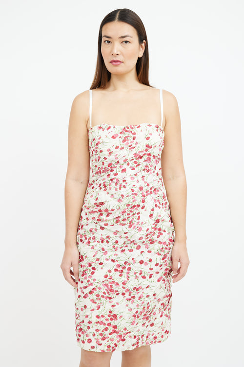 Dolce 
Gabbana Cream 
Pink Floral Pleated Dress