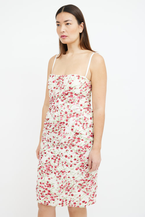 Dolce 
Gabbana Cream 
Pink Floral Pleated Dress