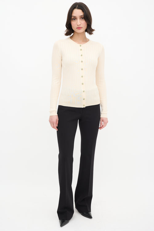 Dolce 
Gabbana Cream Knit Crystal Button Cardigan