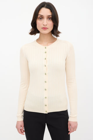 Dolce 
Gabbana Cream Knit Crystal Button Cardigan