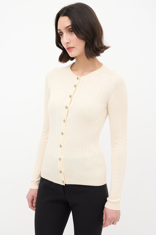 Dolce 
Gabbana Cream Knit Crystal Button Cardigan