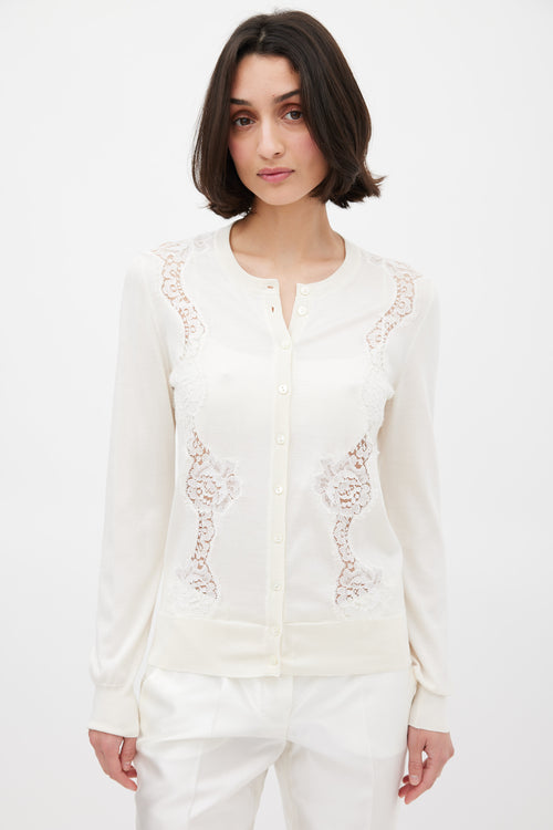 Dolce 
Gabbana Cream Silk Floral Lace Panelled Cardigan