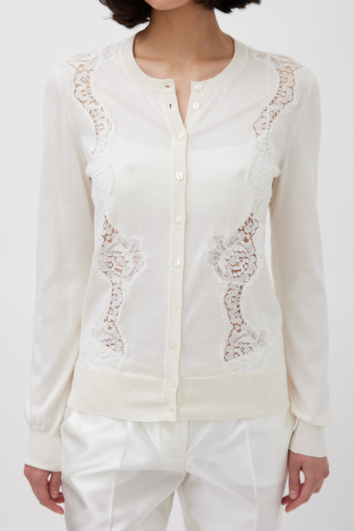 Dolce 
Gabbana Cream Silk Floral Lace Panelled Cardigan