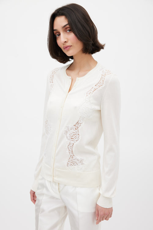 Dolce 
Gabbana Cream Silk Floral Lace Panelled Cardigan