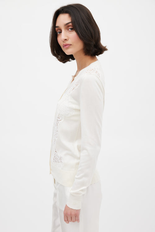 Dolce 
Gabbana Cream Silk Floral Lace Panelled Cardigan