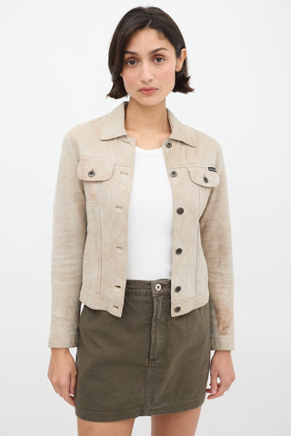 Dolce 
Gabbana D&G Beige Suede 
Leather Lined Jacket