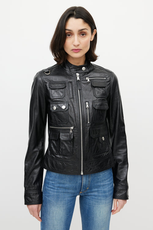 Dolce 
Gabbana D&G Black Cargo Leather Jacket