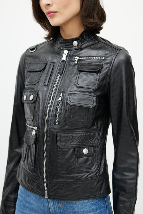 Dolce 
Gabbana D&G Black Cargo Leather Jacket