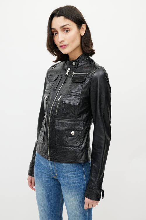 Dolce 
Gabbana D&G Black Cargo Leather Jacket