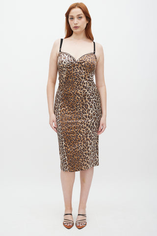 Dolce 
Gabbana D&G Brown Cotton Printed Midi Dress