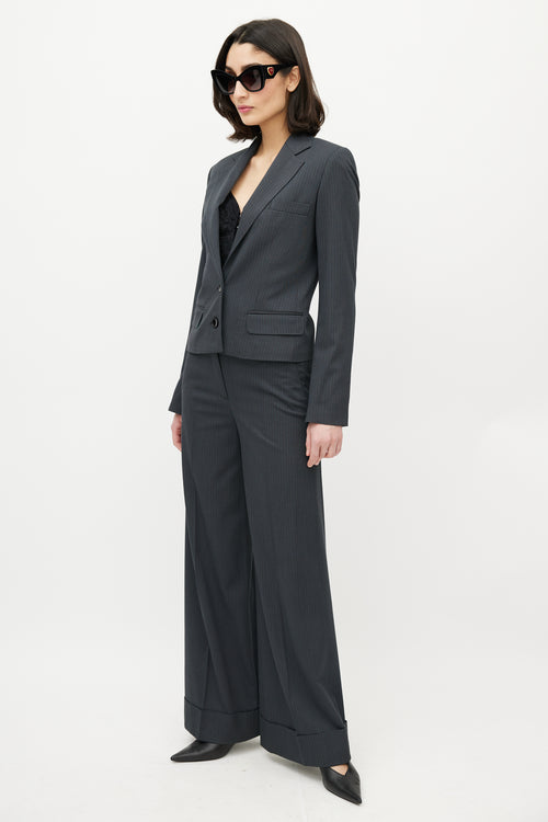 Dolce 
Gabbana D&G Grey 
Blue Pinstripe Pant Suit