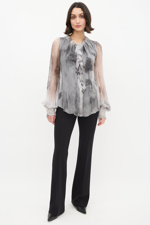 Dolce 
Gabbana D&G Grey Sheer Ruffle Blouse