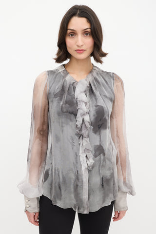 Dolce 
Gabbana D&G Grey Sheer Ruffle Blouse