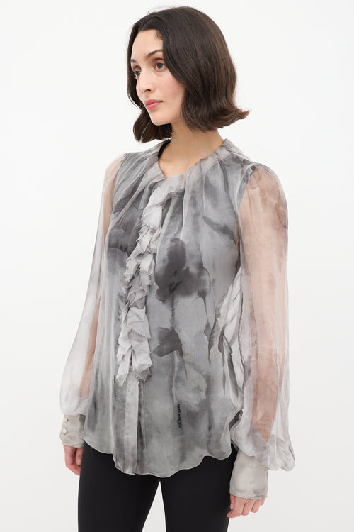 Dolce 
Gabbana D&G Grey Sheer Ruffle Blouse