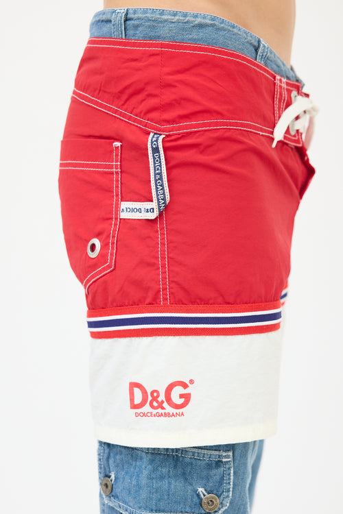 Dolce 
Gabbana D&G Medium Wash 
Multi Swim Trunk Layered Jeans