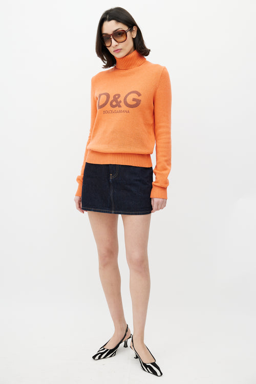 Dolce 
Gabbana D&G Orange Knit Logo Turtleneck Sweater