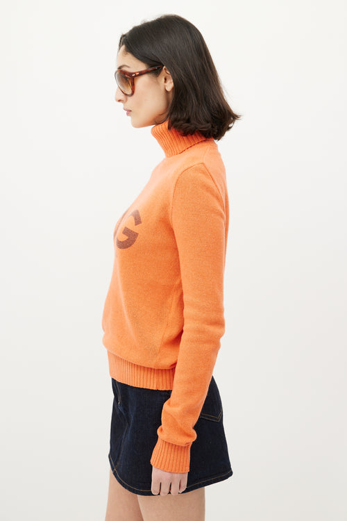 Dolce 
Gabbana D&G Orange Knit Logo Turtleneck Sweater