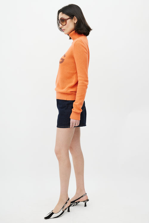 Dolce 
Gabbana D&G Orange Knit Logo Turtleneck Sweater