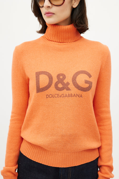 Dolce 
Gabbana D&G Orange Knit Logo Turtleneck Sweater