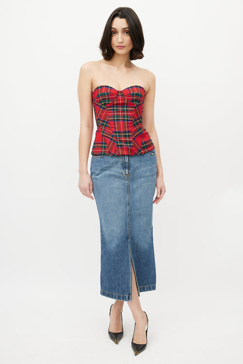 Dolce 
Gabbana D&G Red 
Green Plaid Bustier