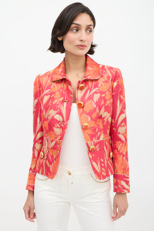 Dolce 
Gabbana D&G Fuchsia 
Orange Floral Brocade Jacket