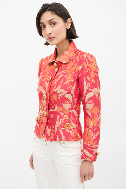 Dolce 
Gabbana D&G Fuchsia 
Orange Floral Brocade Jacket