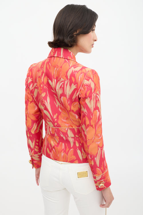 Dolce 
Gabbana D&G Fuchsia 
Orange Floral Brocade Jacket