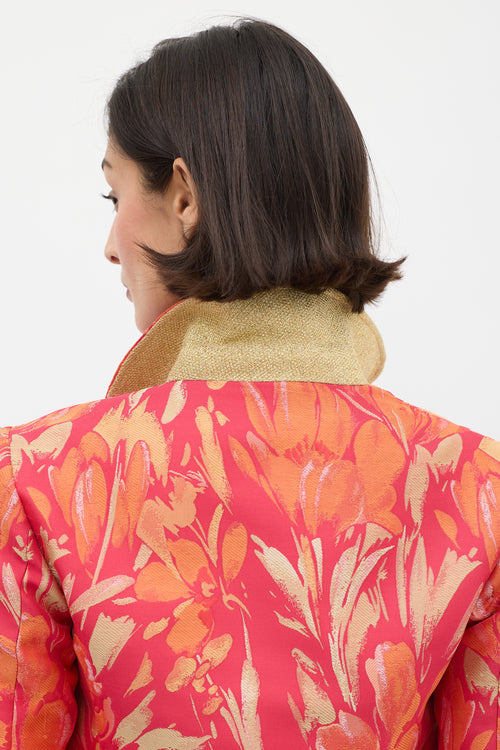 Dolce 
Gabbana D&G Fuchsia 
Orange Floral Brocade Jacket