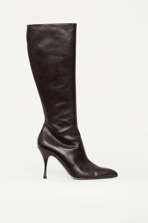 Dolce 
Gabbana Dark Brown Leather Elasticized Knee High Boot