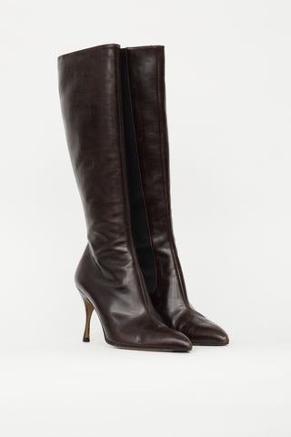 Dolce 
Gabbana Dark Brown Leather Elasticized Knee High Boot