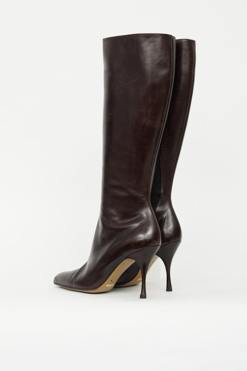 Dolce 
Gabbana Dark Brown Leather Elasticized Knee High Boot