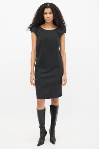 Dolce 
Gabbana Dark Grey Wool Herringbone Puff Sleeve Dress