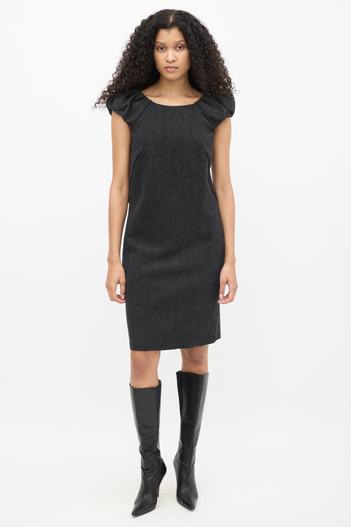 Dolce 
Gabbana Dark Grey Wool Herringbone Puff Sleeve Dress