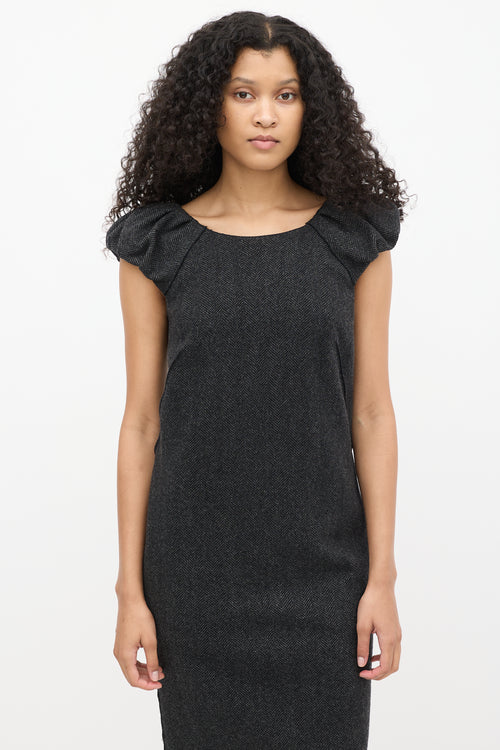 Dolce 
Gabbana Dark Grey Wool Herringbone Puff Sleeve Dress