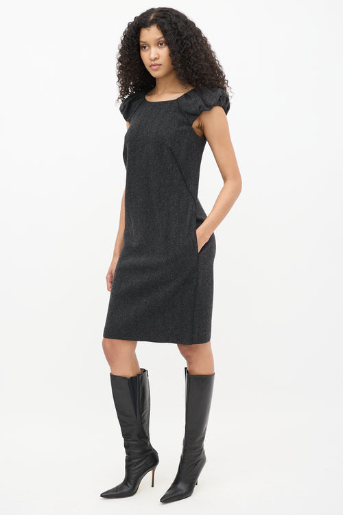 Dolce 
Gabbana Dark Grey Wool Herringbone Puff Sleeve Dress