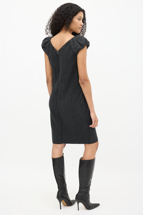 Dolce 
Gabbana Dark Grey Wool Herringbone Puff Sleeve Dress